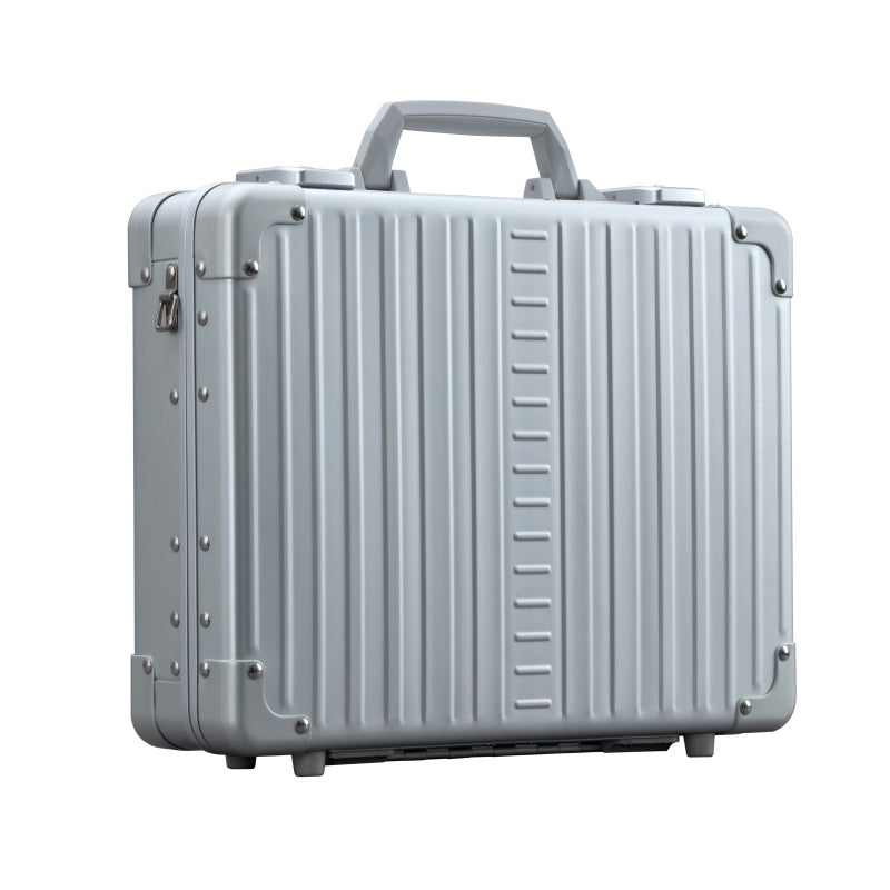 Aleon 15 inch Business Briefcase side view, in silver.