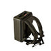 Aleon 16 inch aluminum backpack with straps, strap view in brown.